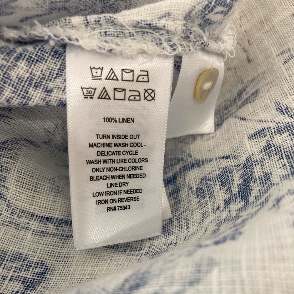 JOIE 100% Linen Tropical Blue/White Toile Print Button-Down Blouse 1X Botanical - Picture 5 of 9
